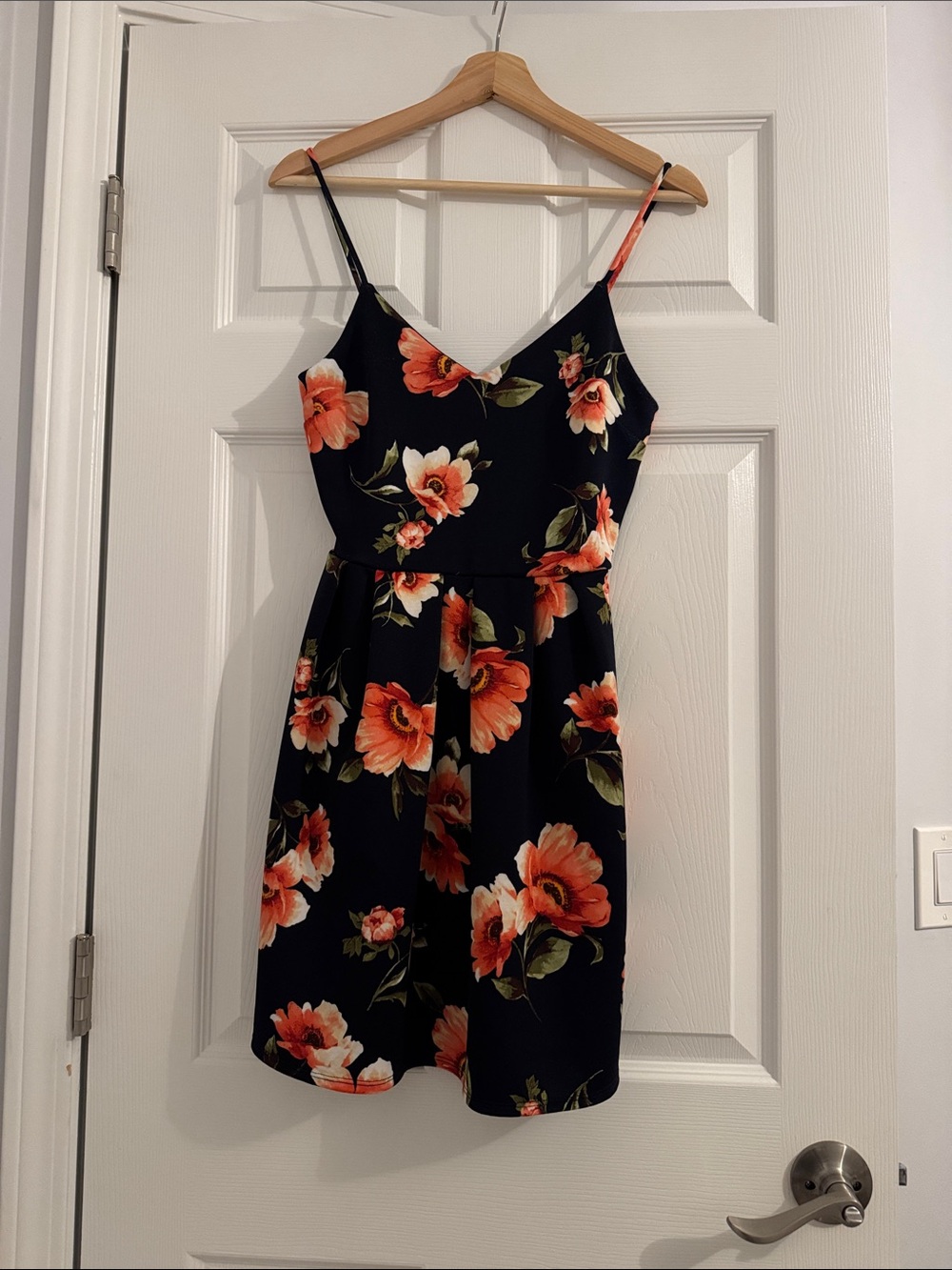 Floral Spaghetti Strap Dress in Black and Coral